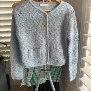 Astr The Label Light Blue Textured Knit Cardigan